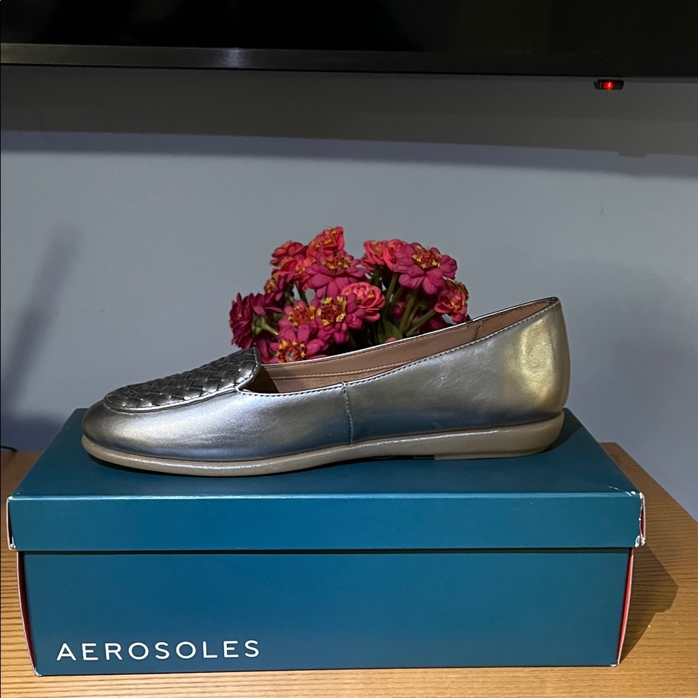 AEROSOLES Women's Metallic Silver Flats